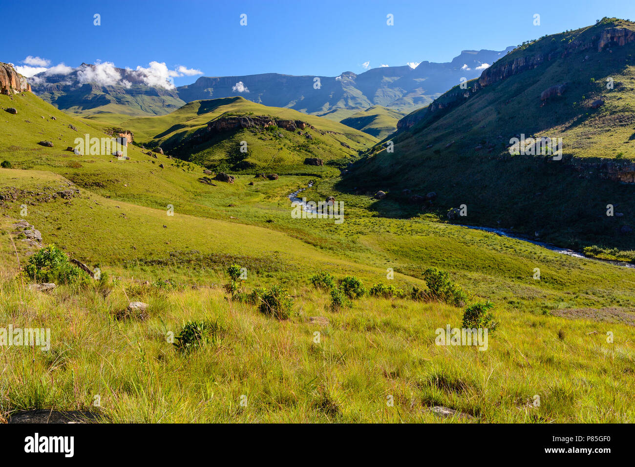 Color outdoor landscape image of South Africa Drakensberge scenic ...