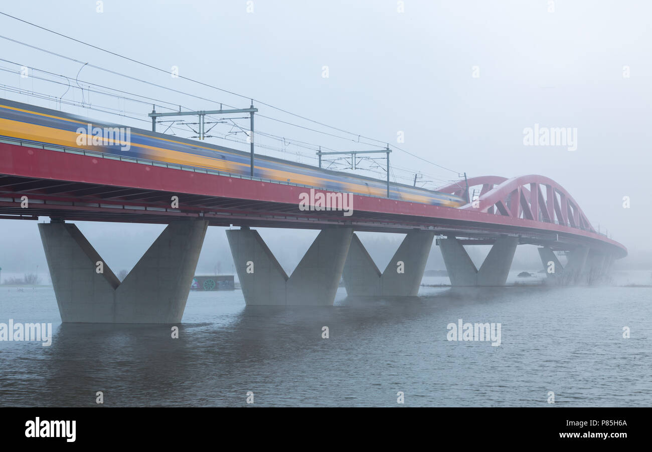 IJssel spoorbrug, IJssel railway bridge Stock Photo