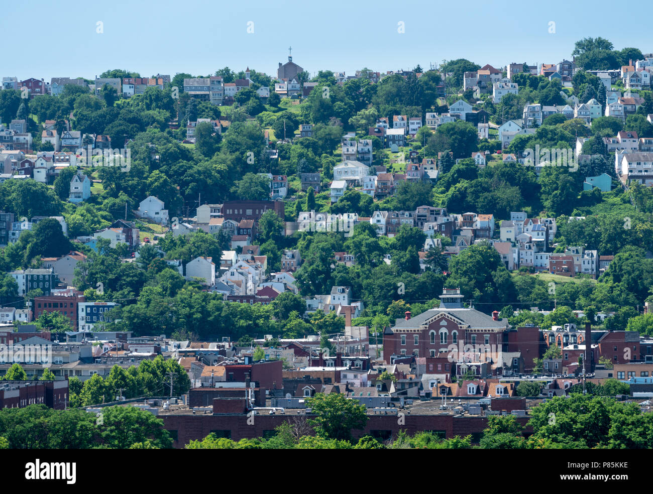 Heat haze over South Side slopes in Pittsburgh Stock Photo