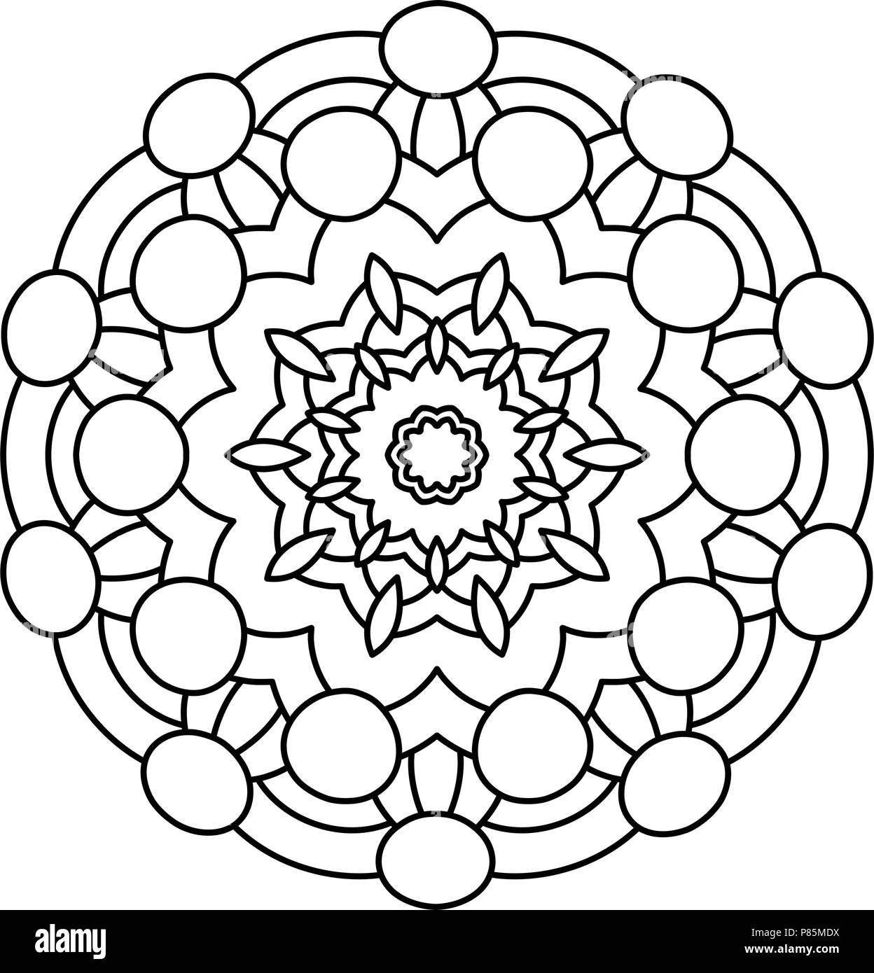 Flower mandala vector illustration. Adult coloring page. Circular abstract floral oriental ...