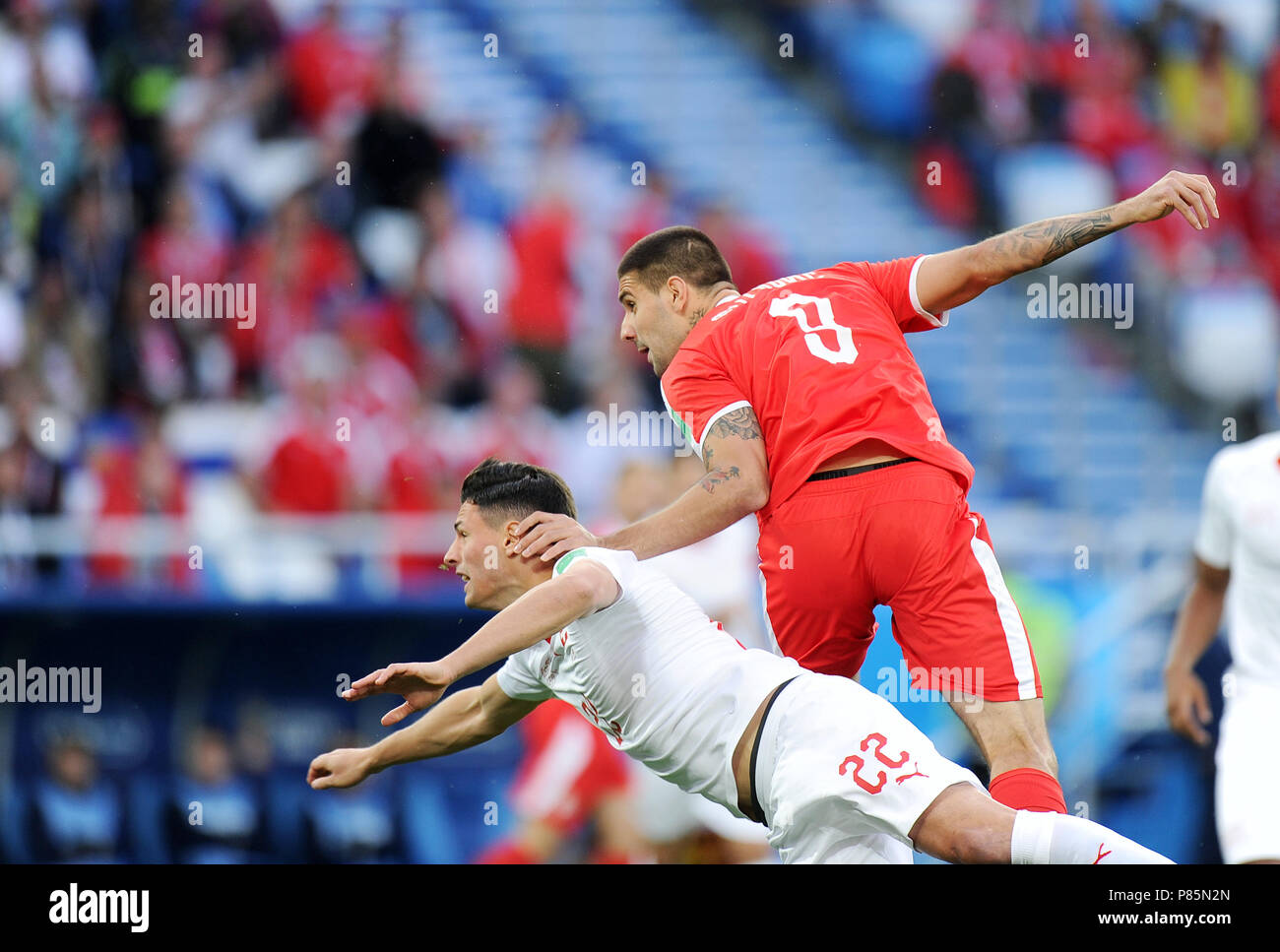 KALININGRAD, RUSSIA - JUNE 22: Aleksandar Mitrovic of Serbia scores a goal during the 2018 FIFA World Cup Russia group E match between Serbia and Switzerland at Kaliningrad Stadium on June 22, 2018 in Kaliningrad, Russia. (Photo by Norbert Barczyk/PressFocus/MB Media) Stock Photo