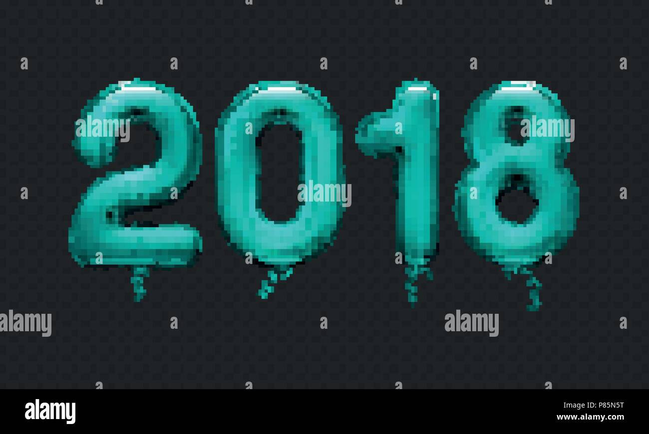 Stock vector illustration realistic 3D turquoise numbers balloons 2018 ...