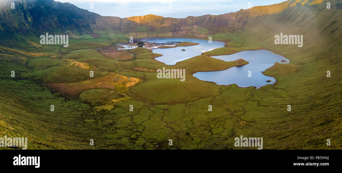 Aerial view of the Caldeira of Corvo, Azores. October 2017. Stock Photo