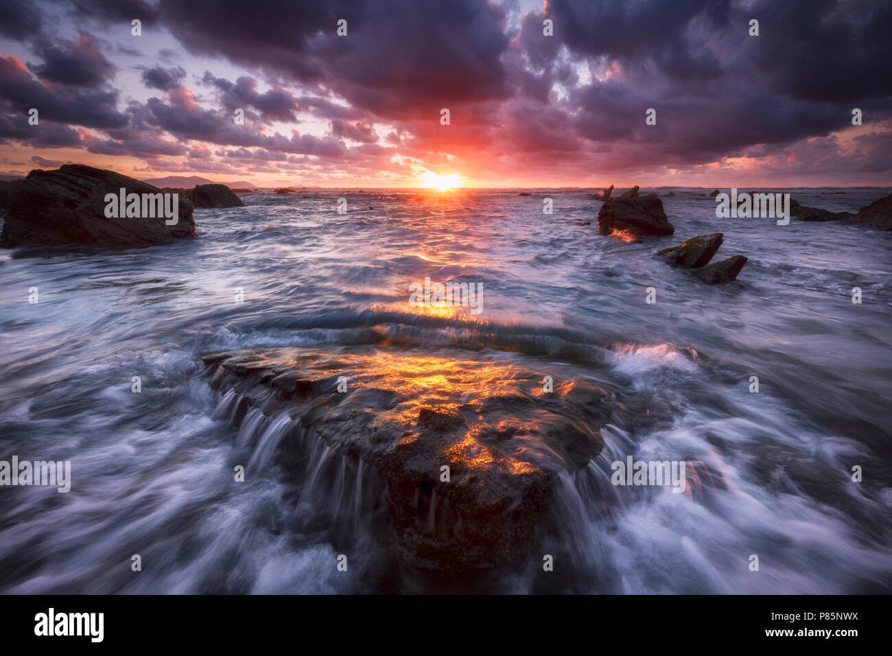 Sunset at Barrika beach, Games of Thrones Location Stock Photo