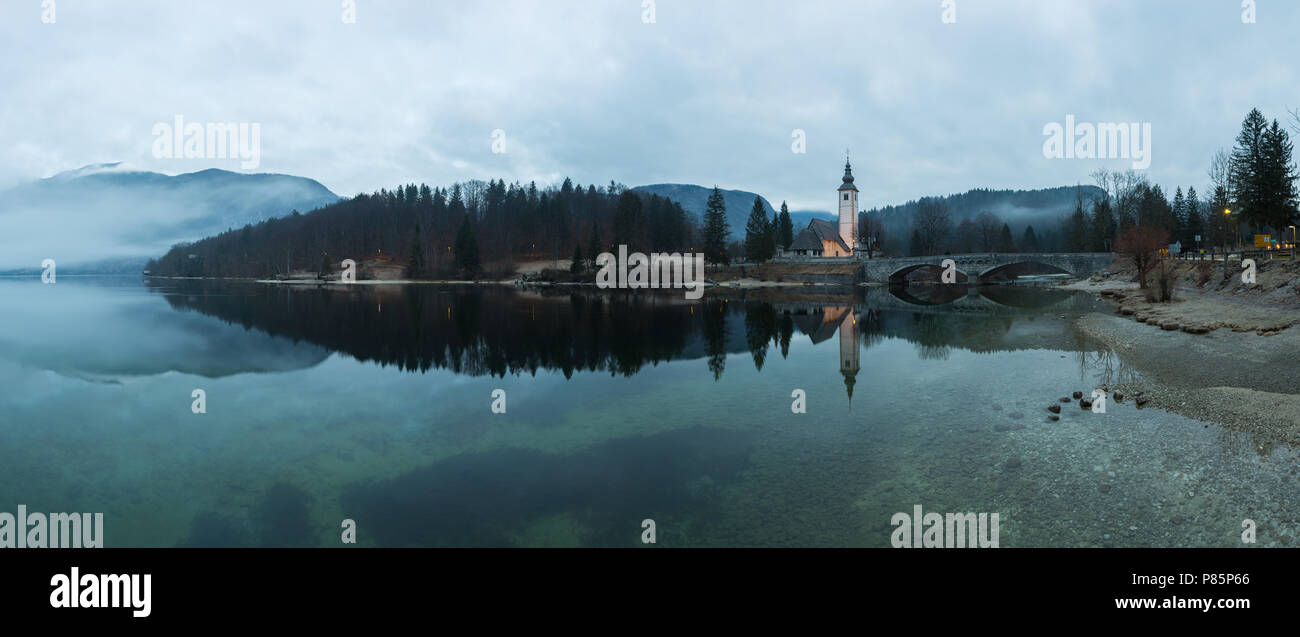 St John the Baptist Church, Rebcev Laz, Lake Bohinj. Slovenia, Stock Photo