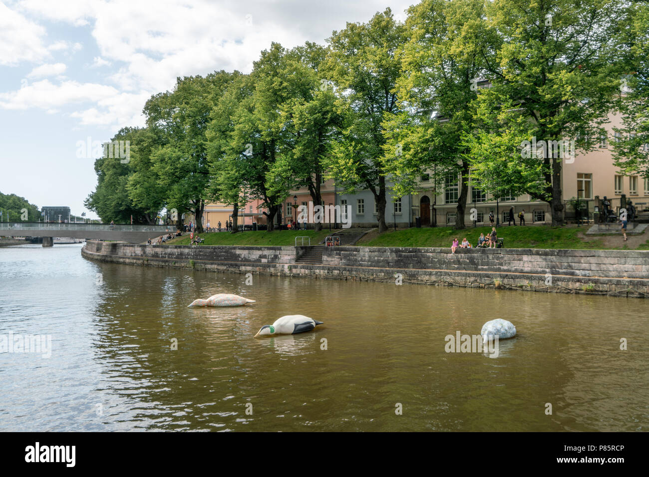 TURKU, FINLAND - 8/7/2018:  Aura river at summer Stock Photo