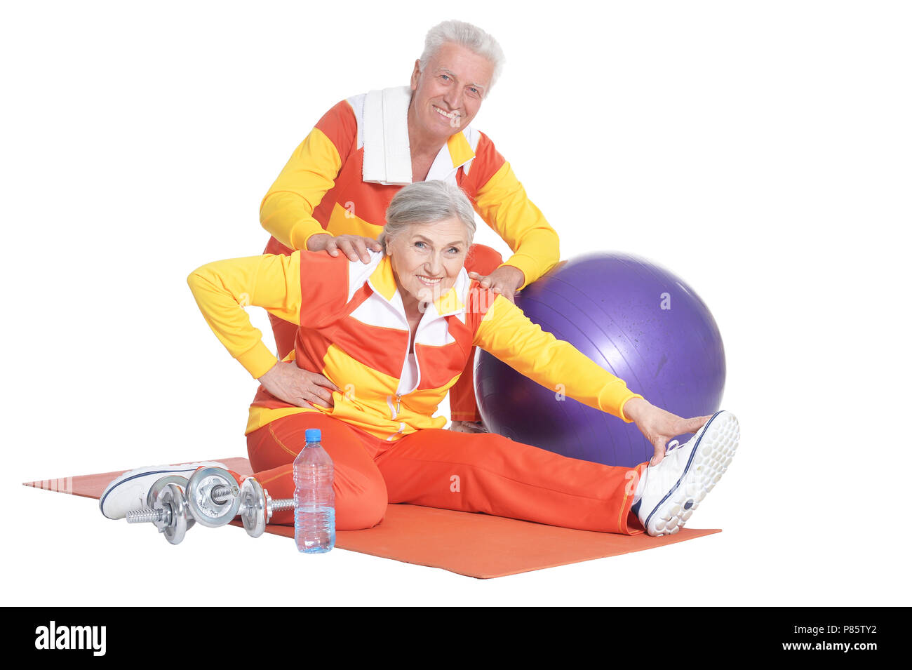 Portrait of Senior Couple Exercising Stock Photo