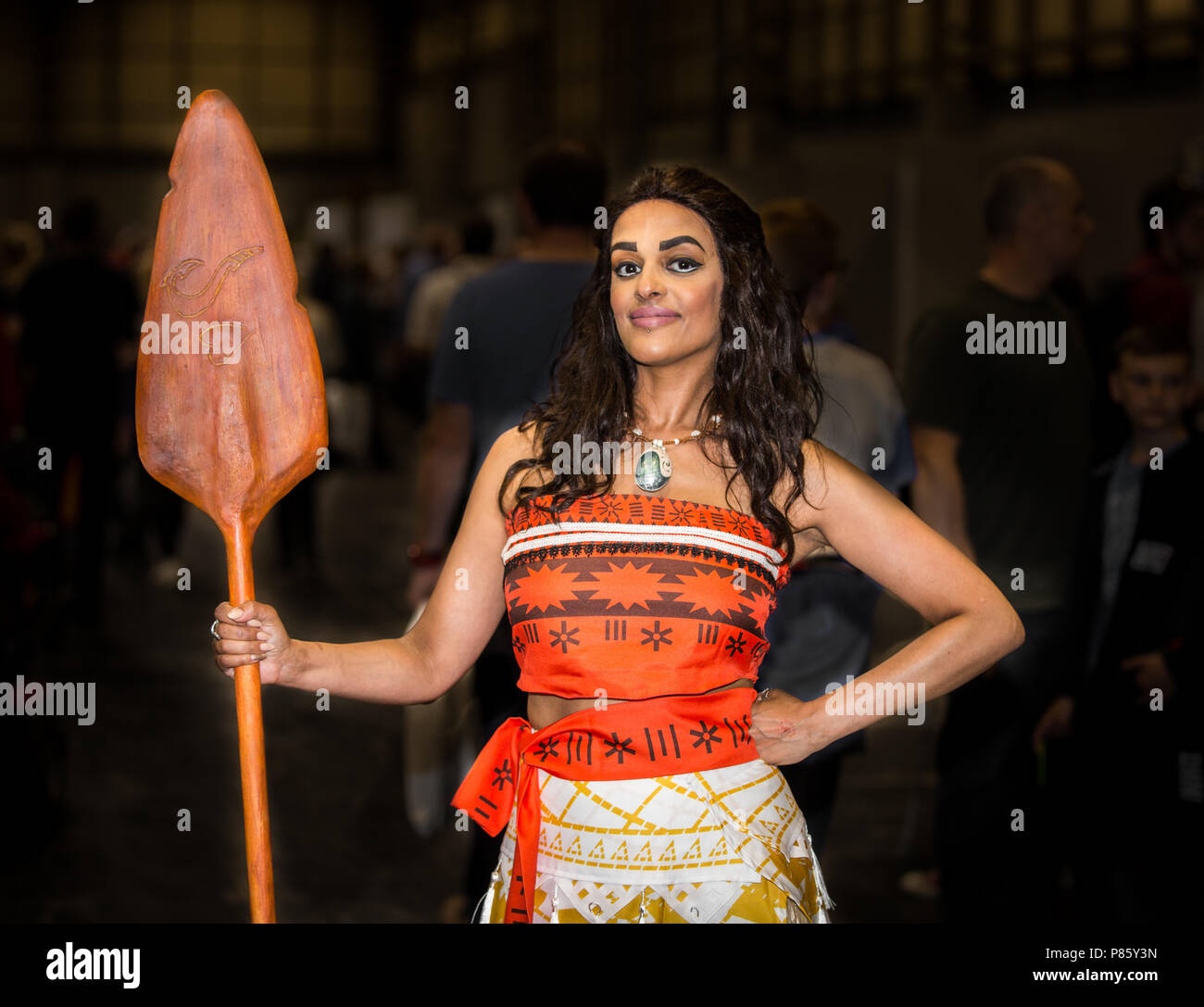 NEC, Birmingham, UK - June 2, 2018. A female cosplayer dressed as Moana from the Disney movie Stock Photo