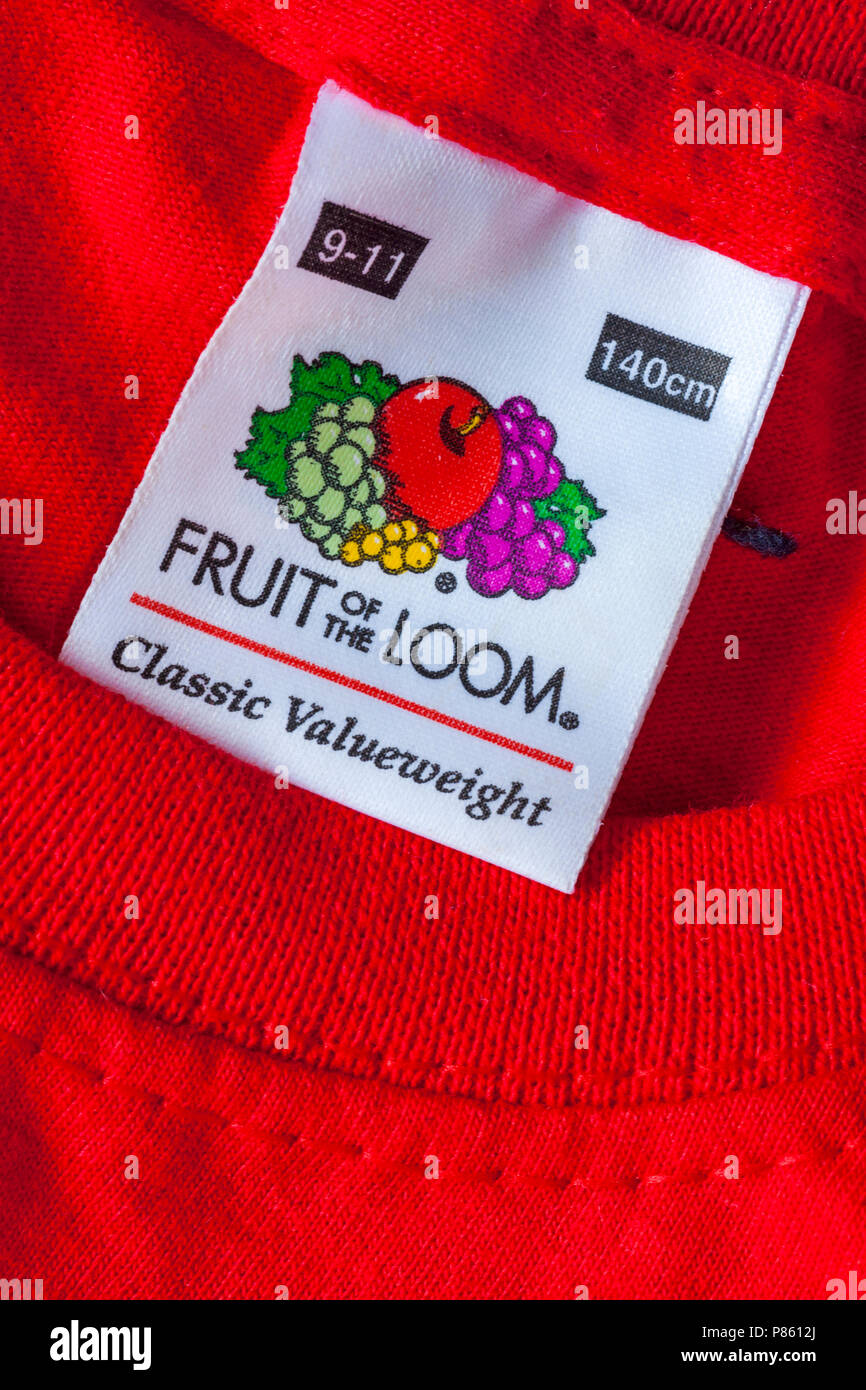 Label in Fruit of the Loom Classic Valueweight child's t-shirt Stock Photo  - Alamy