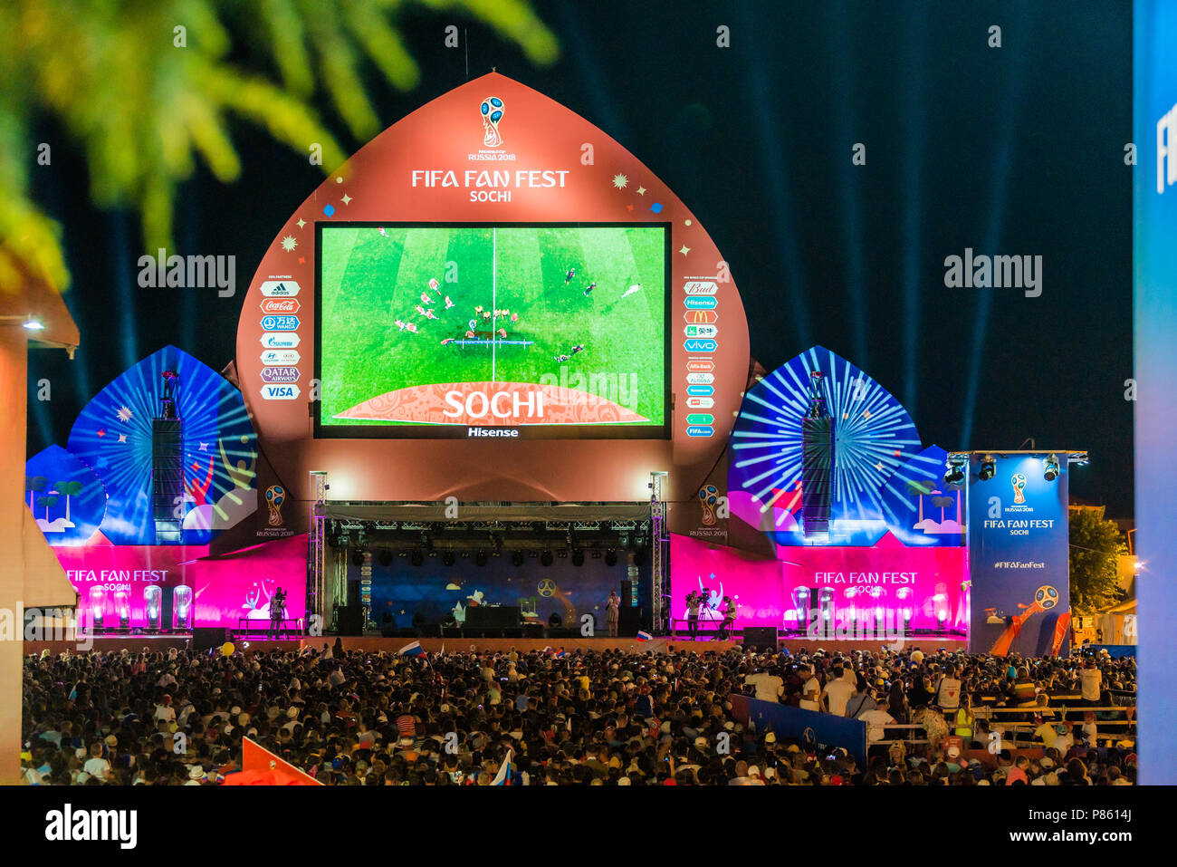 SOCHI, RUSSIA - July 7 , 2018: Football fans on the square. In Sochi, during the FIFA World Cup 2018. Russia vs Croatia Stock Photo