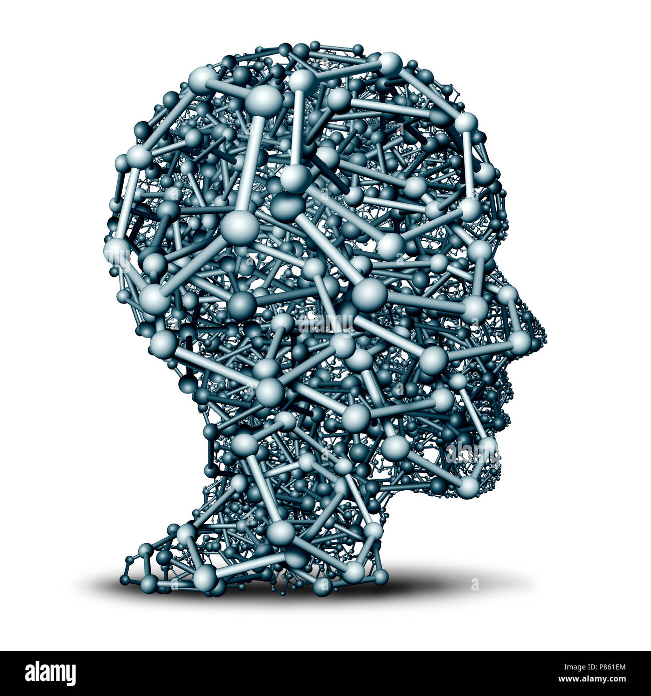 Nanotechnology scientific concept and nano science research researcher concept as a hexagon graphene atomic structure shaped as a human head. Stock Photo