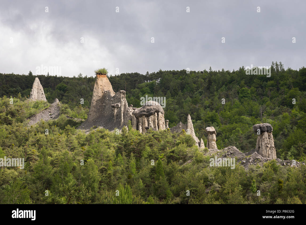 rock formation called les demoiselles coiffee in Le Sauze-du-Lac in the french durance valley and haute provence Stock Photo