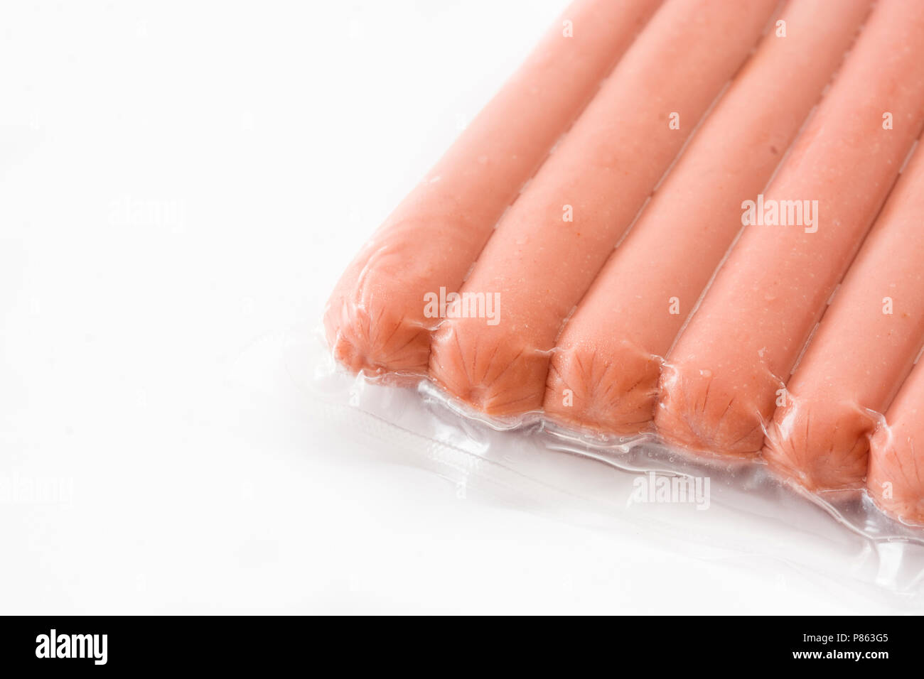 Packaged sausages isolated on white background Stock Photo Alamy