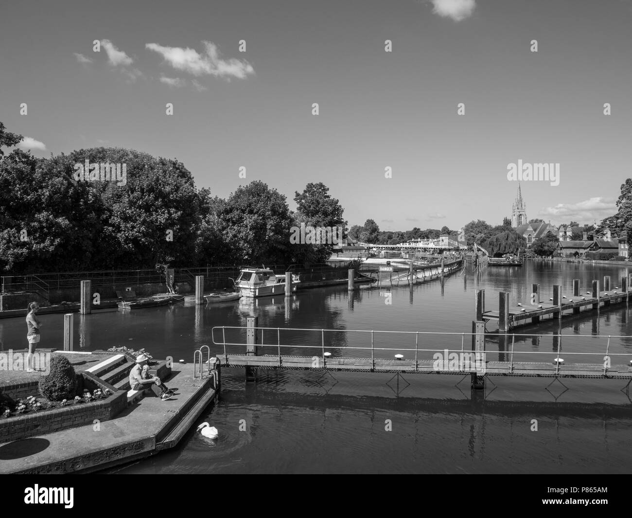 Family, at Marlow Lock, With view towards Marlow, with River Thames