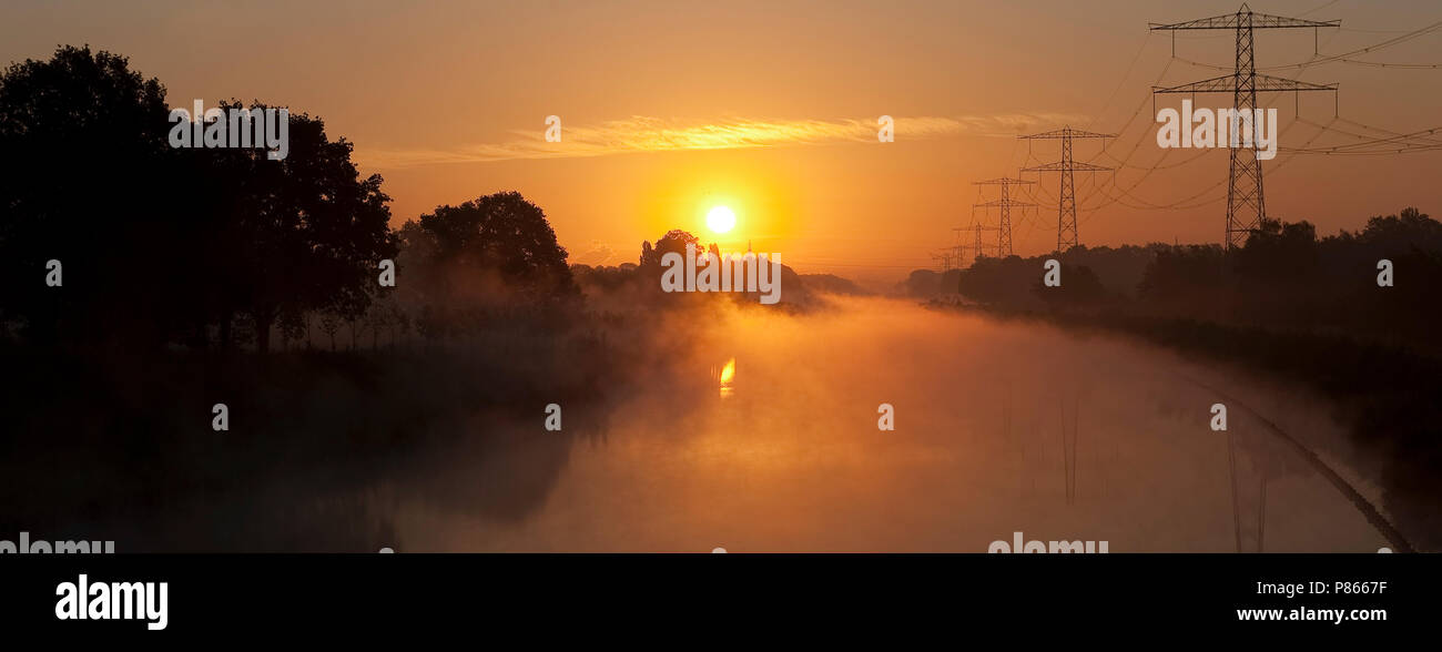 The Twentecanal at sunrise, Netherlands Stock Photo