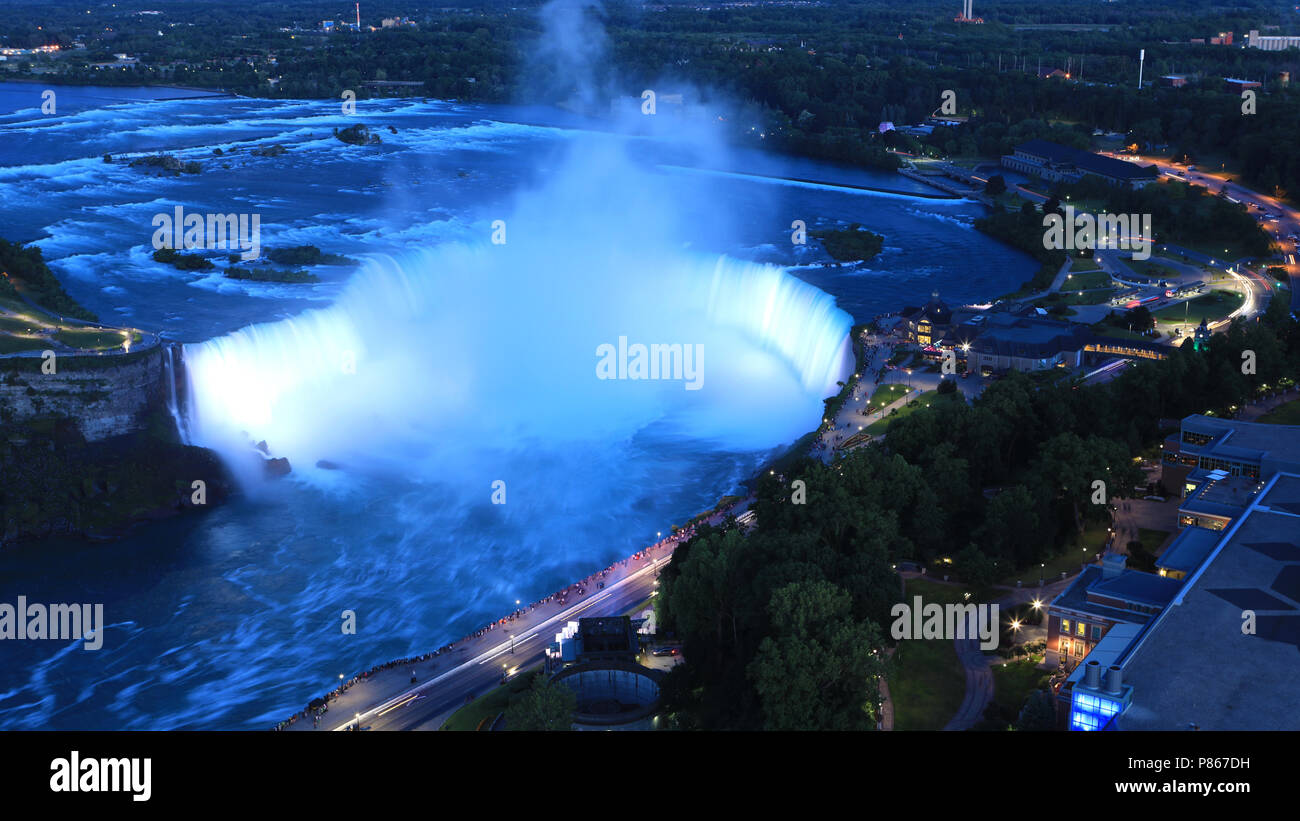 An aerial of Horseshoe Falls at Niagara Falls at night Stock Photo Alamy