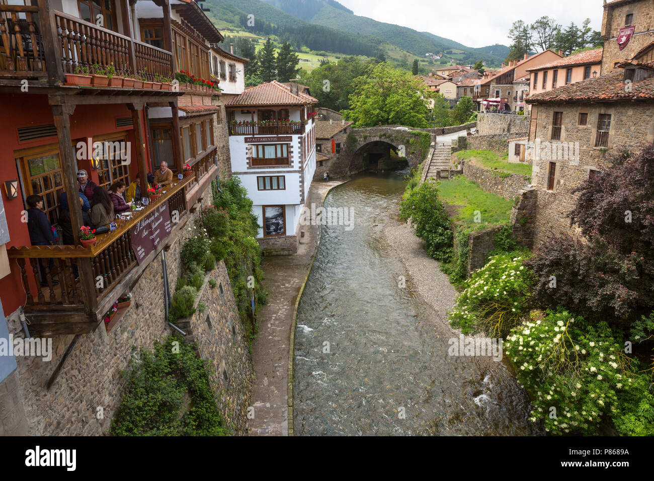 Potes Spain June 1 2018 The River And Traditional Houses In The Ancient Spanish Town Northern Spain Cantabria Stock Photo Alamy