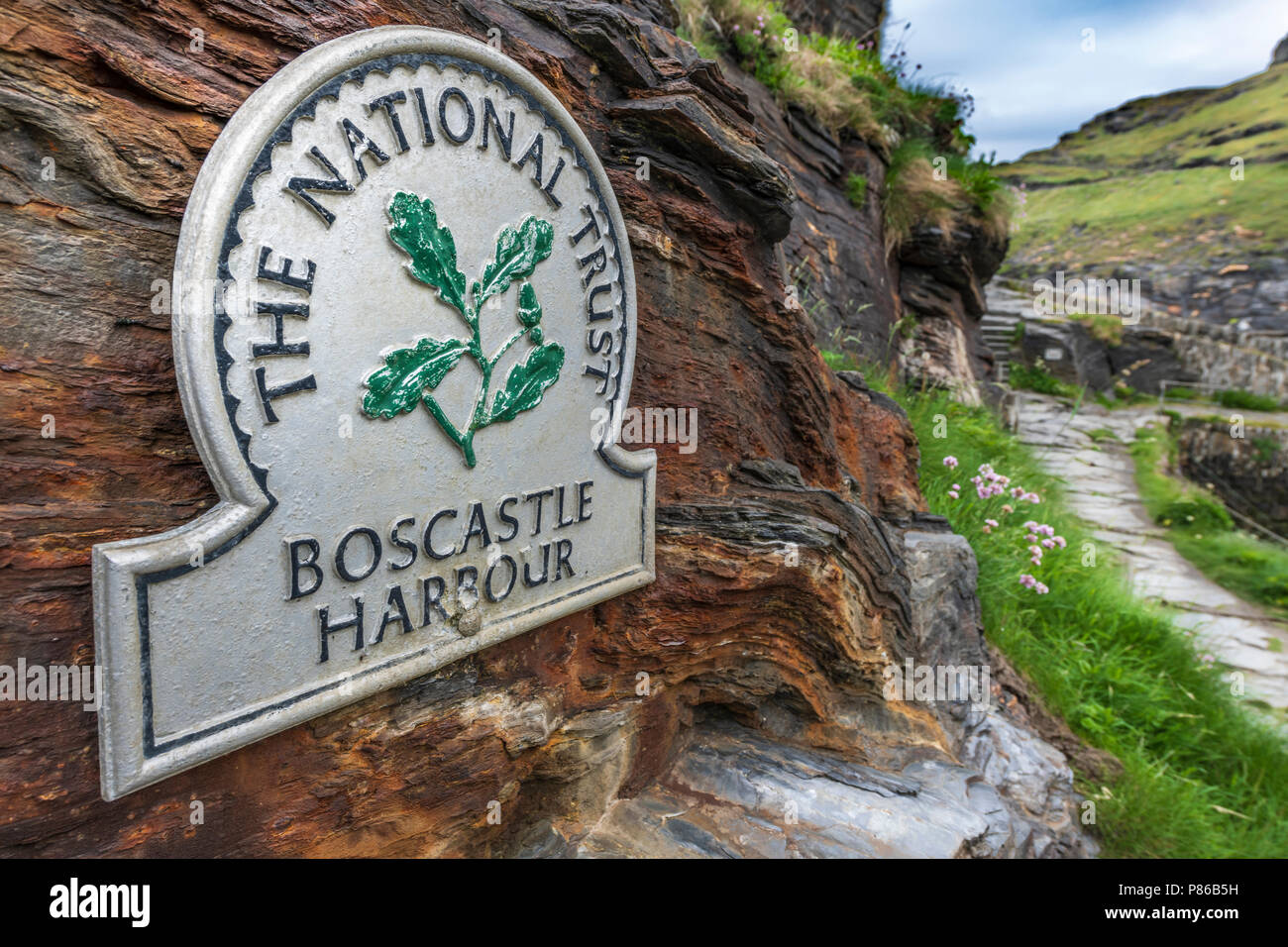 Boscastle Harbour, the scene of destructive flooding in 2004, now rebuilt and a thriving tourist destination in North Cornwall. Stock Photo