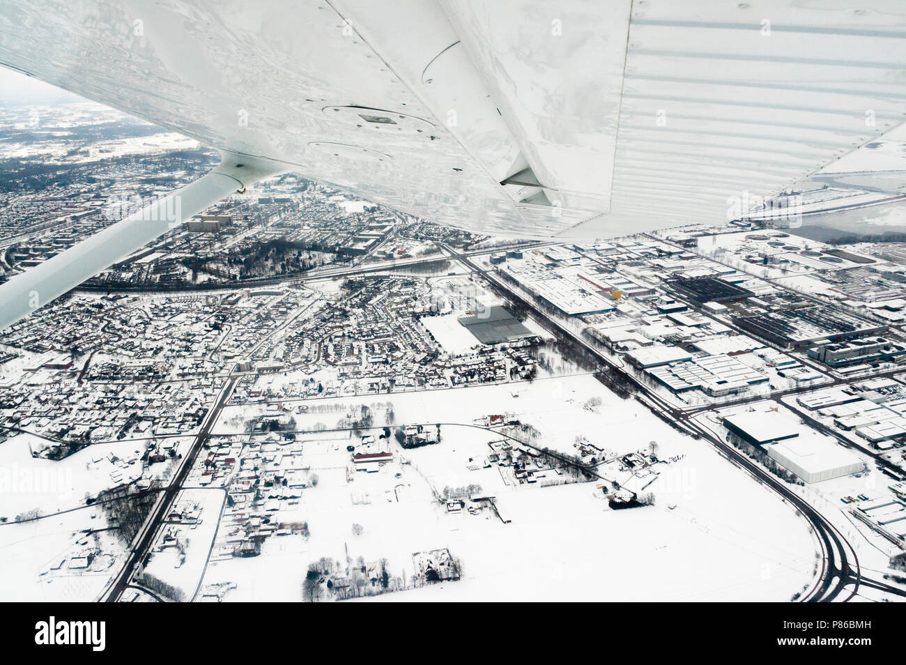 Luchtfotografie van stad en industrie in Flevopolder; Aerial photography of city and industry at Flevopolder Stock Photo