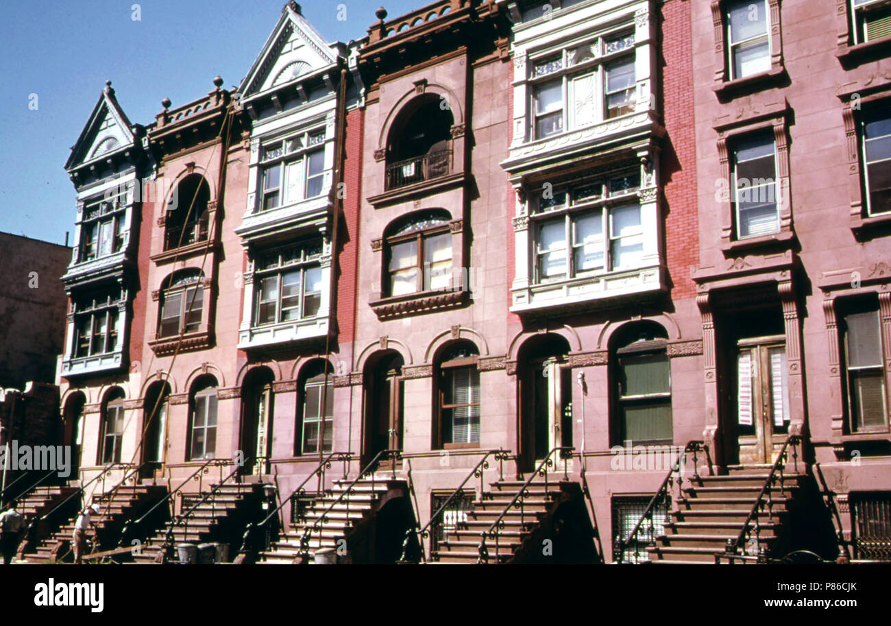 Turn of the Century Brownstone Apartments Being Painted and Renovated by Owners in Brooklyn which Remains One of America's Best Examples of a 19th Century City.  1974 Stock Photo