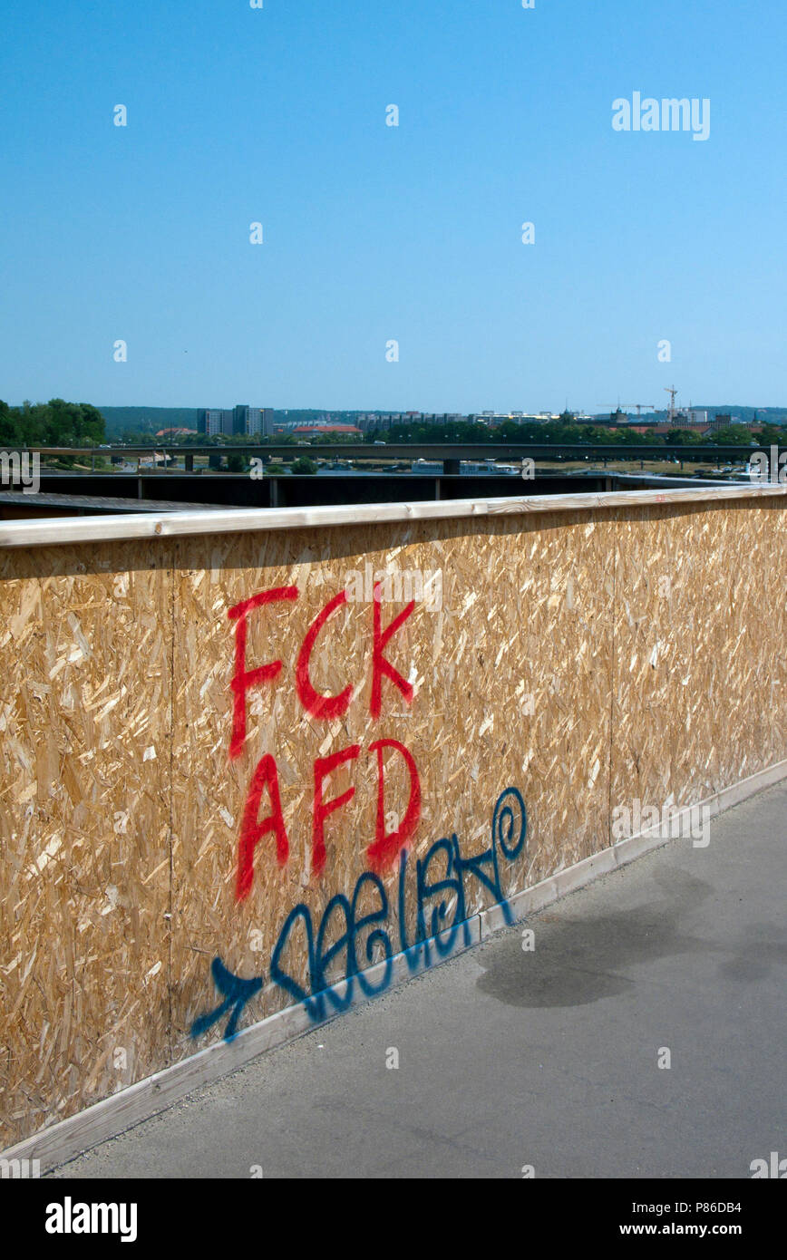 Protest Graffiti against the right wing german political party, Alternativ für Deutschland, (AfD), Dresden, Saxony, Germany. Stock Photo