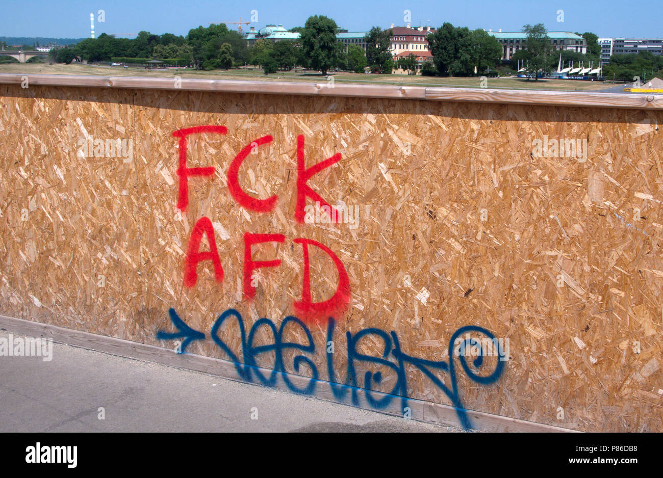Protest Graffiti against the right wing german political party, Alternativ für Deutschland, (AfD), Dresden, Saxony, Germany. Stock Photo