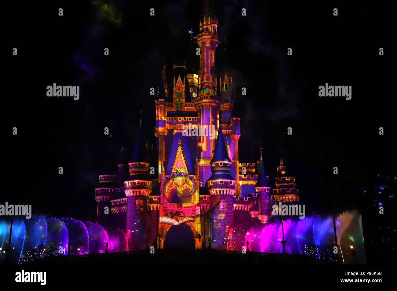 Tokyo Japan 9th July 18 Images Of Disney Characters Are Projeted On The Cinderella Castle At A Press Preview For The New Night Attraction Celebrate Tokyo Disneyland At The Tokyo Disneyland In