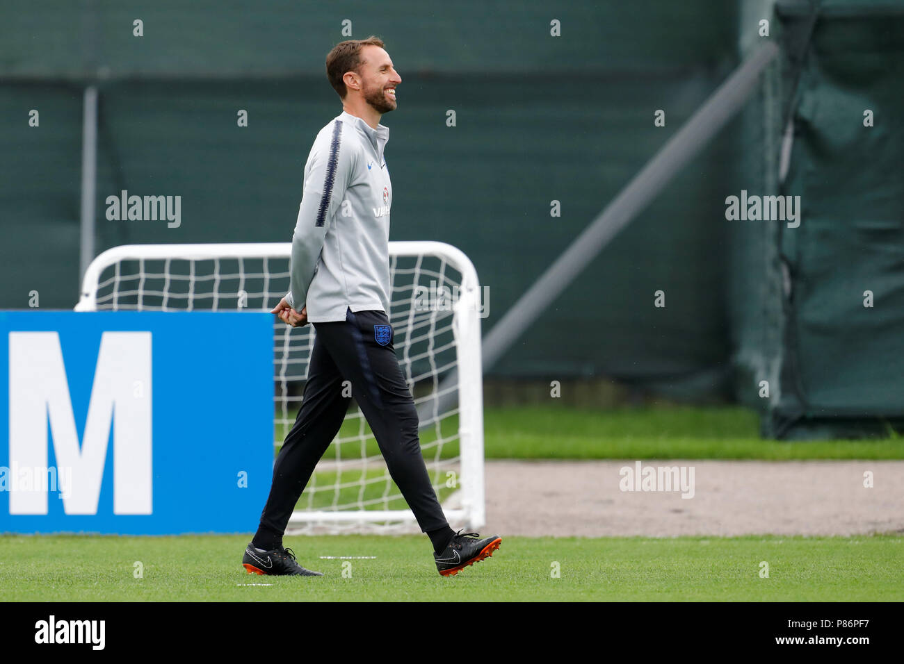 SAINT PETERSBURG, RUSSIA - JULY 10: Gareth Southgate of England national team during an Englang national team training session ahead of the 2018 FIFA World Cup Russia Semi Final match against Croatia at Stadium Spartak Zelenogorsk on July 10, 2018 in Saint Petersburg, Russia. (MB Media) Credit: MB Media Solutions/Alamy Live News Stock Photo