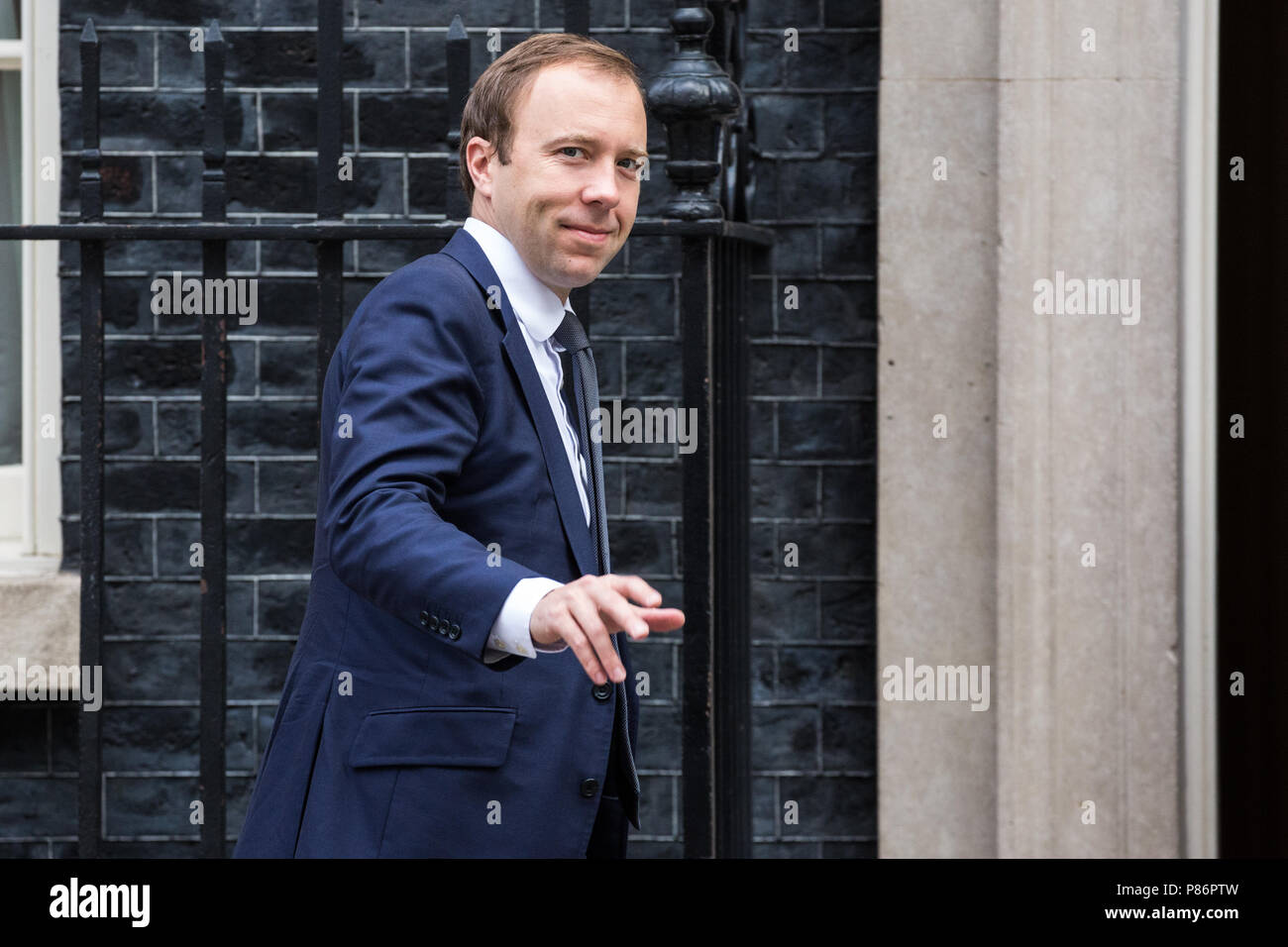 London, UK. 10th July, 2018. Matt Hancock MP, Secretary of State for Health and Social Care, arrives at 10 Downing Street for the first Cabinet meeting since the resignations as Ministers of David Davis MP and Boris Johnson MP. Credit: Mark Kerrison/Alamy Live News Stock Photo