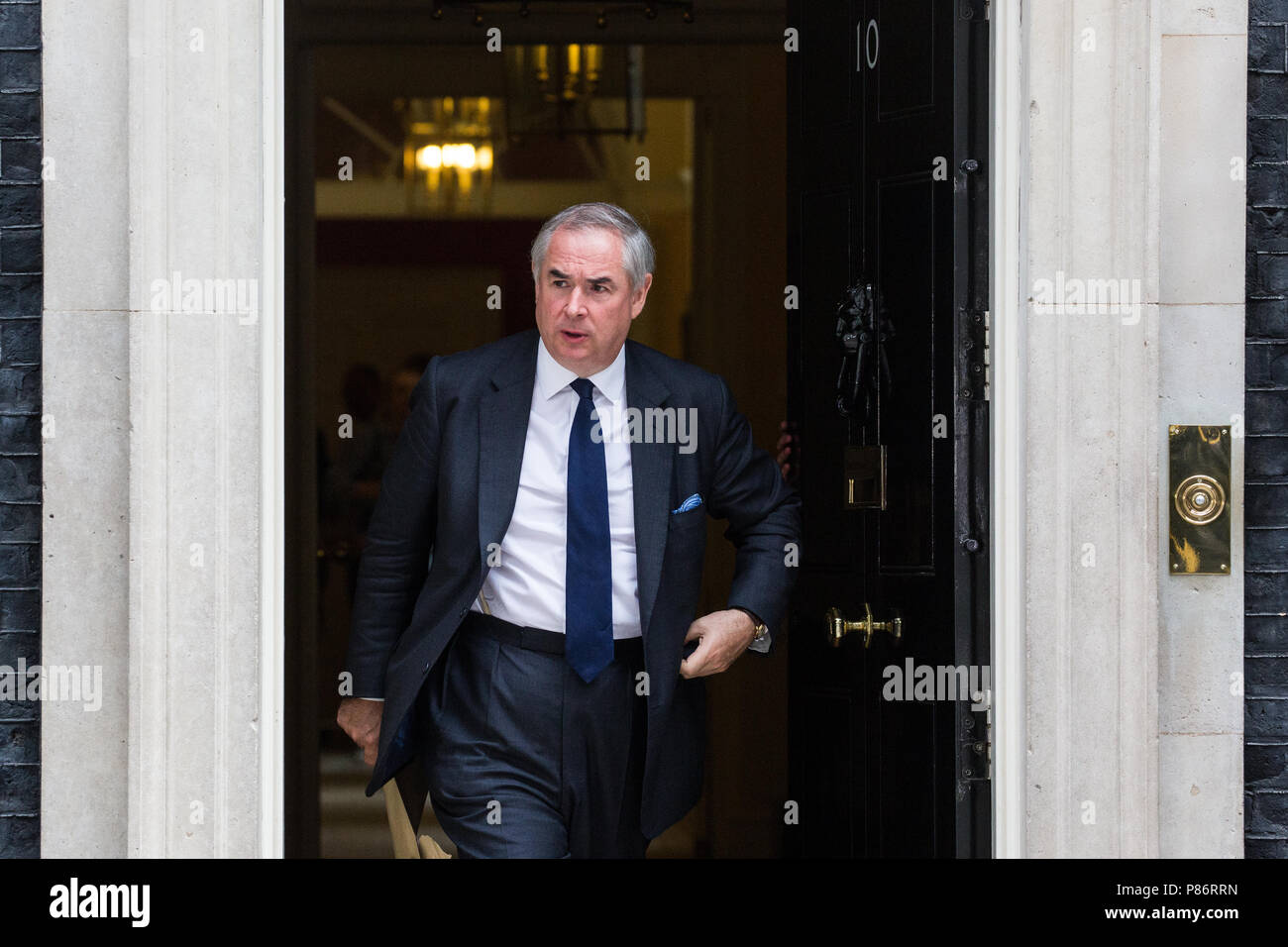 London, UK. 10th July, 2018. Geoffrey Cox QC MP, Attorney General, leaves 10 Downing Street following the first Cabinet meeting since the resignations as Ministers of David Davis MP and Boris Johnson MP. Credit: Mark Kerrison/Alamy Live News Stock Photo