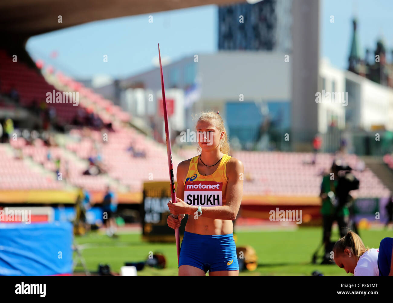 Tampere, Finland. 10th July, 2018. Alina Shukh (Ukraine) compite in javeline throw in Tampere, Finland 10th July, 2018. The IAAF World U20 Championships be held in on July 10-15, 2018. Credit: Denys Kuvaiev /Alamy Live News Credit: Denys Kuvaiev/Alamy Live News Stock Photo