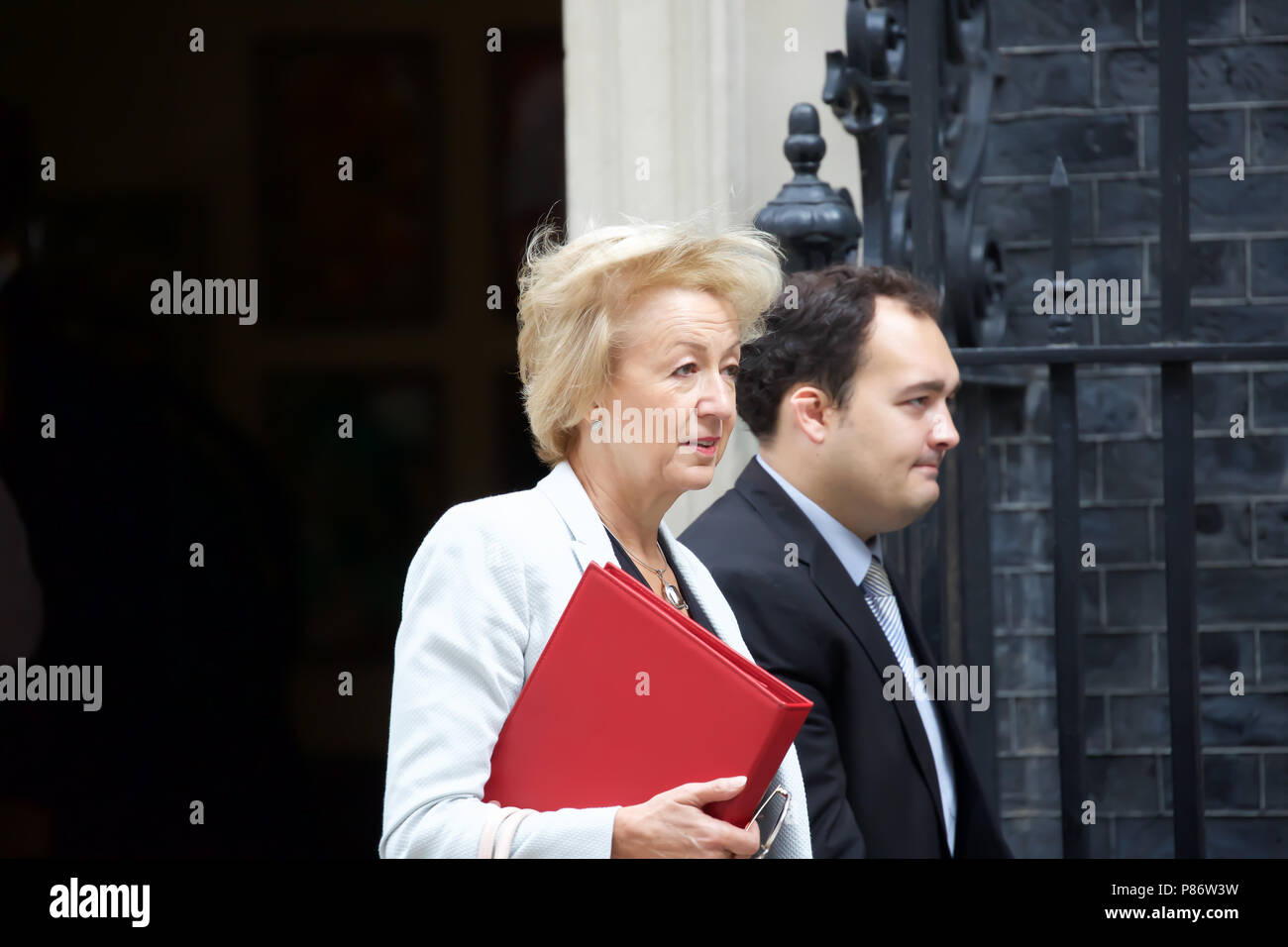 London,UK,10th July 2018,Leader of the House of Commons and Lord President of the Council The Rt Hon Andrea Leadsom MP leaves after the weekly cabinet meeting after yesterday’s shock resignations of David Davis and Boris Johnson at 10 Downing Street in London.Credit Keith Larby/Alamy Live News Stock Photo