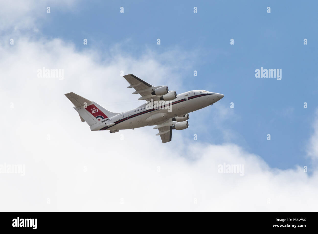 London, UK. 10th July, 2018. RAF BAE146 soar across the sky to celebrate the RAF100 centenary flypast in London. Credit: Gary Woods/Alamy Live News Stock Photo