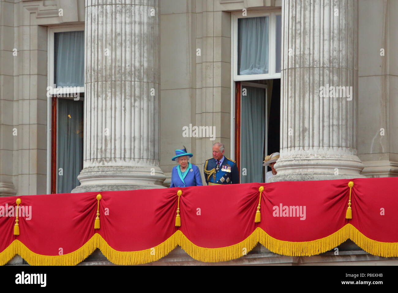 London, UK. 10th July 2018. The Queen and Prince Charles on the balcony of Buckingham Palace. Credit: Uwe Deffner/Alamy Live News Stock Photo