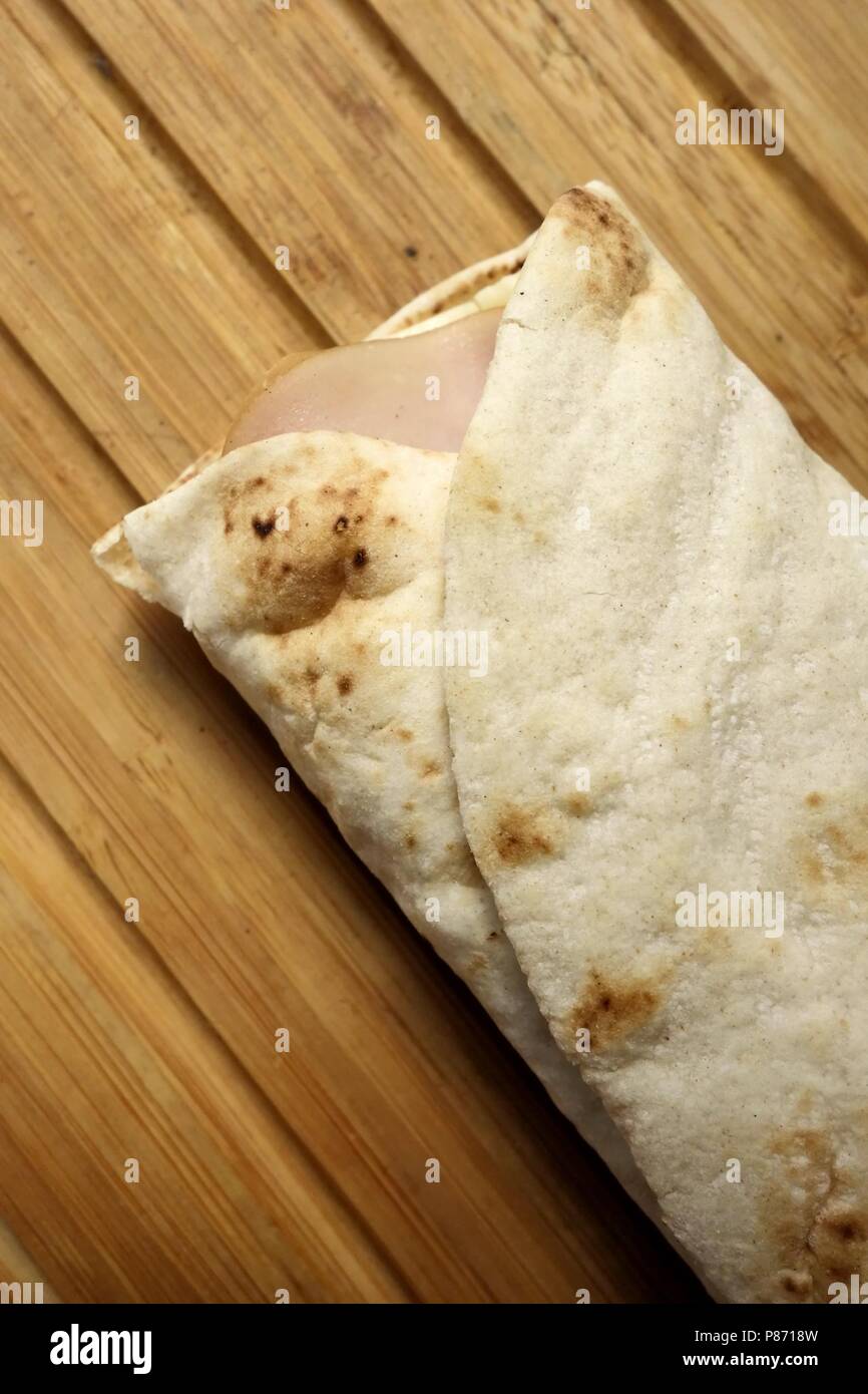 Arabic Pita Bread with Smoked Turkey Fillet, Edam Cheese Slices and Mayonnaise Stock Photo Alamy