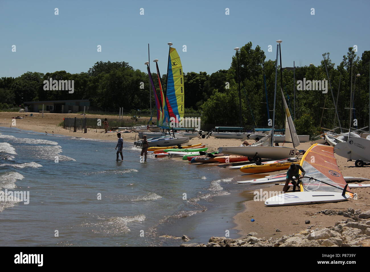 Sailing school at the Northwestern University lakefill on a beautiful