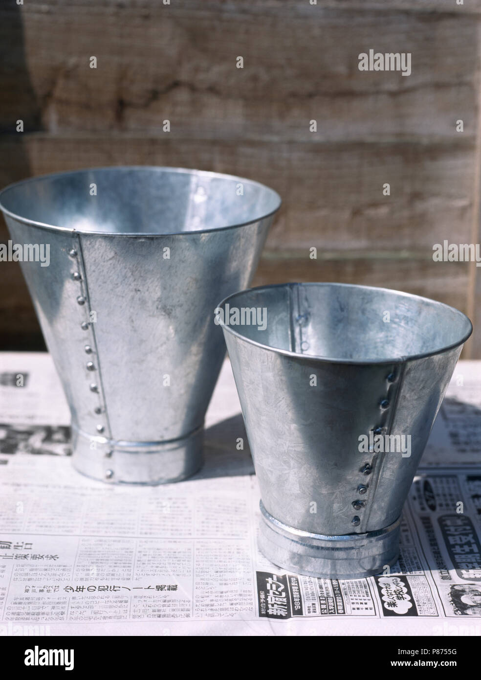 Closeup for two galvanized zinc buckets Stock Photo Alamy