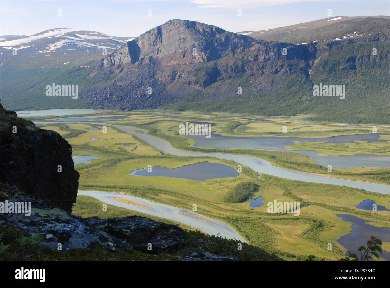 The Beauty of Northern Sweden - Rapaätno delta. Sarek, Northern Sweden. Stock Photo