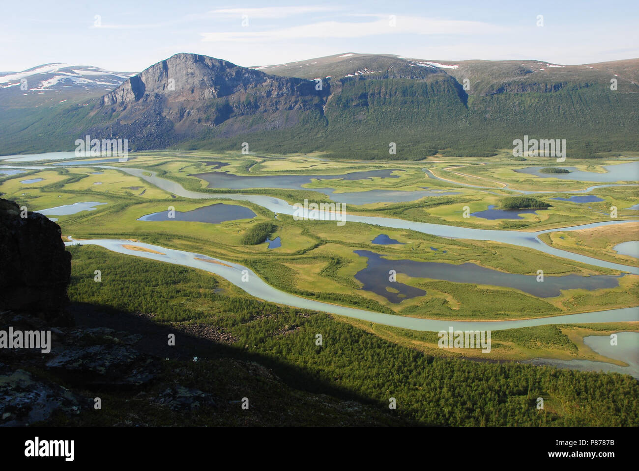 Skierfe and Rapaätno delta. The beauty of Northern Sweden Stock Photo