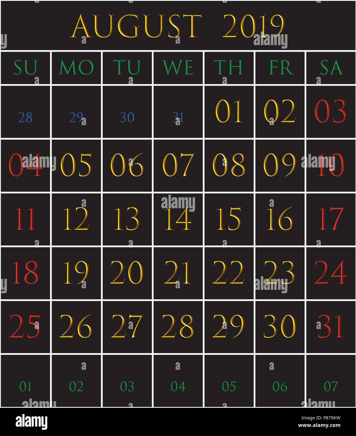 calendar month august stock vector images alamy month of august calendar