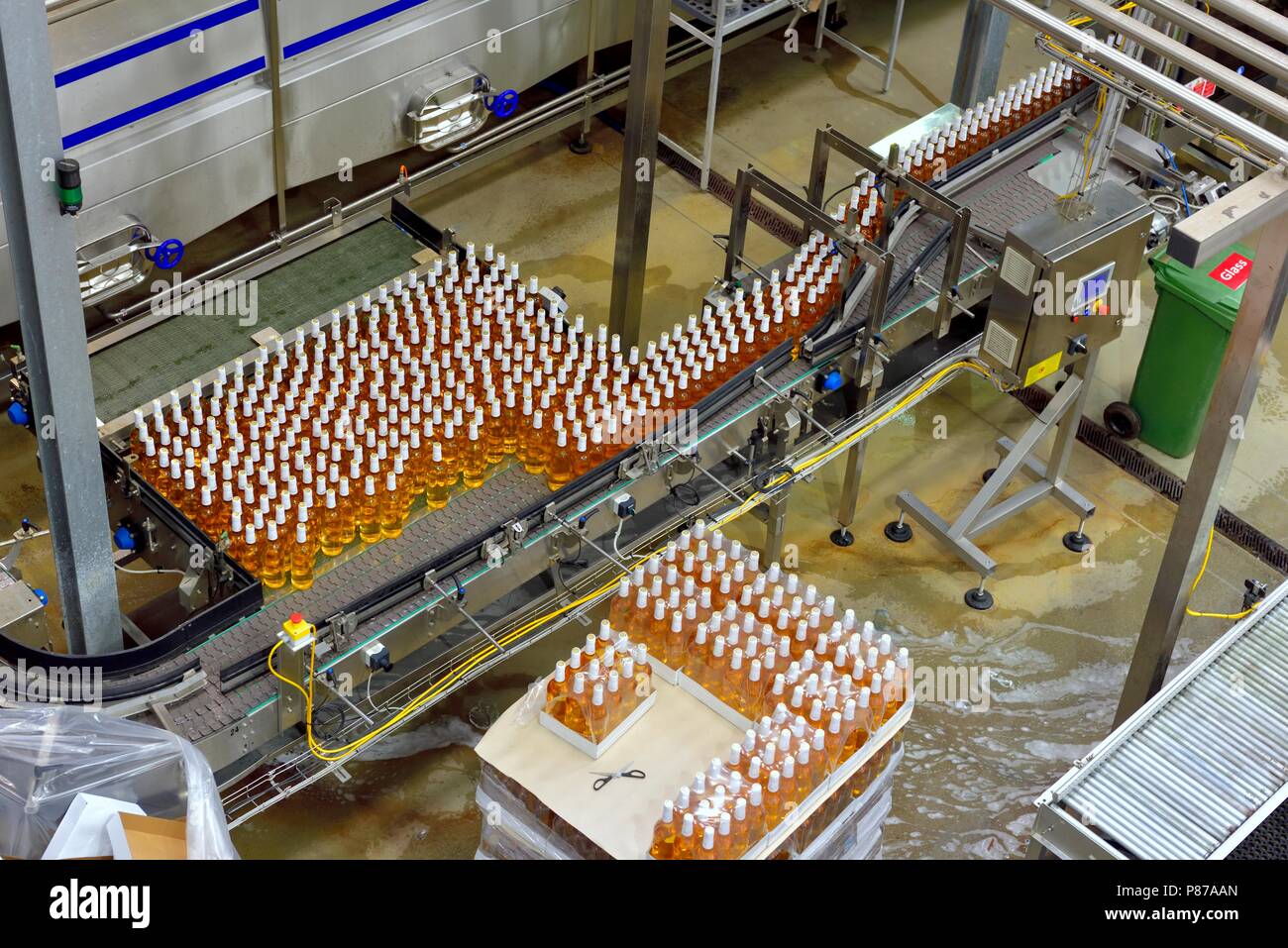 Bottling production line, Healeys Cornish Cyder Farm,Penhallow, Truro,Cornwall,England,UK Stock Photo