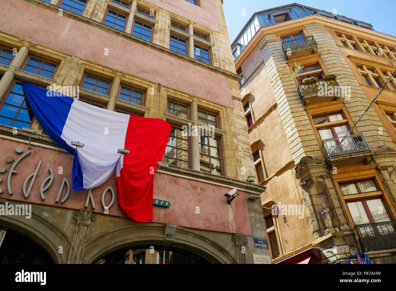 French flags, Lyon, France Stock Photo