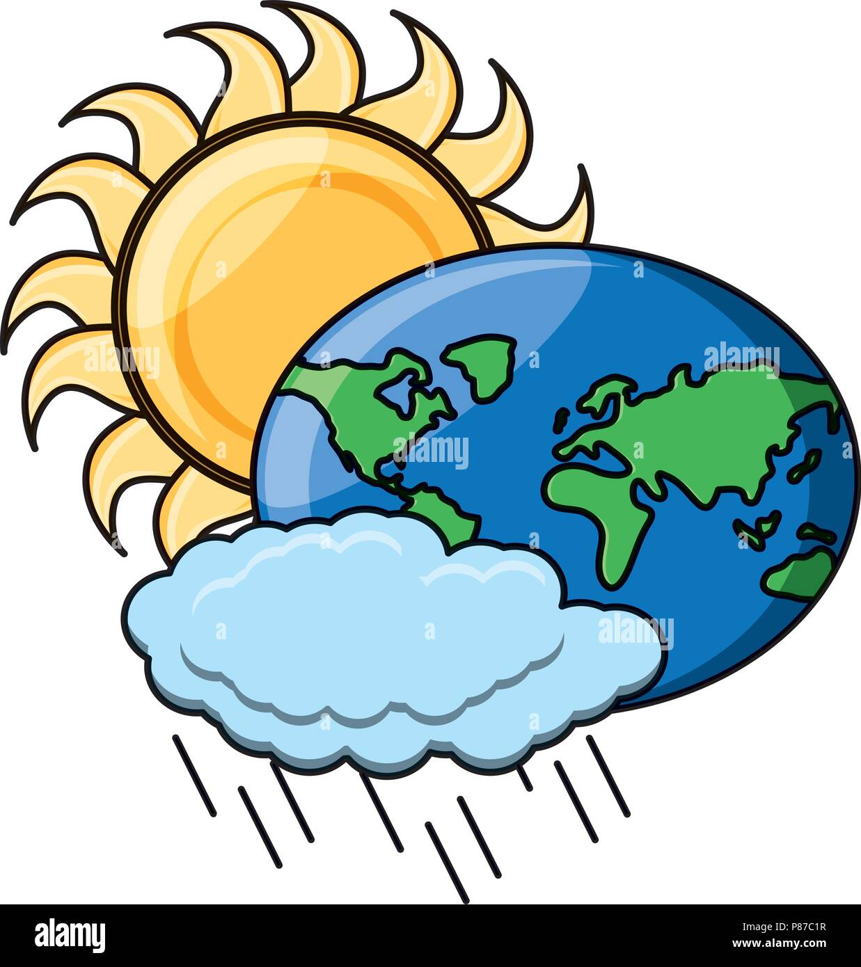 sun and earth planet with rainy cloud icon over white background ...