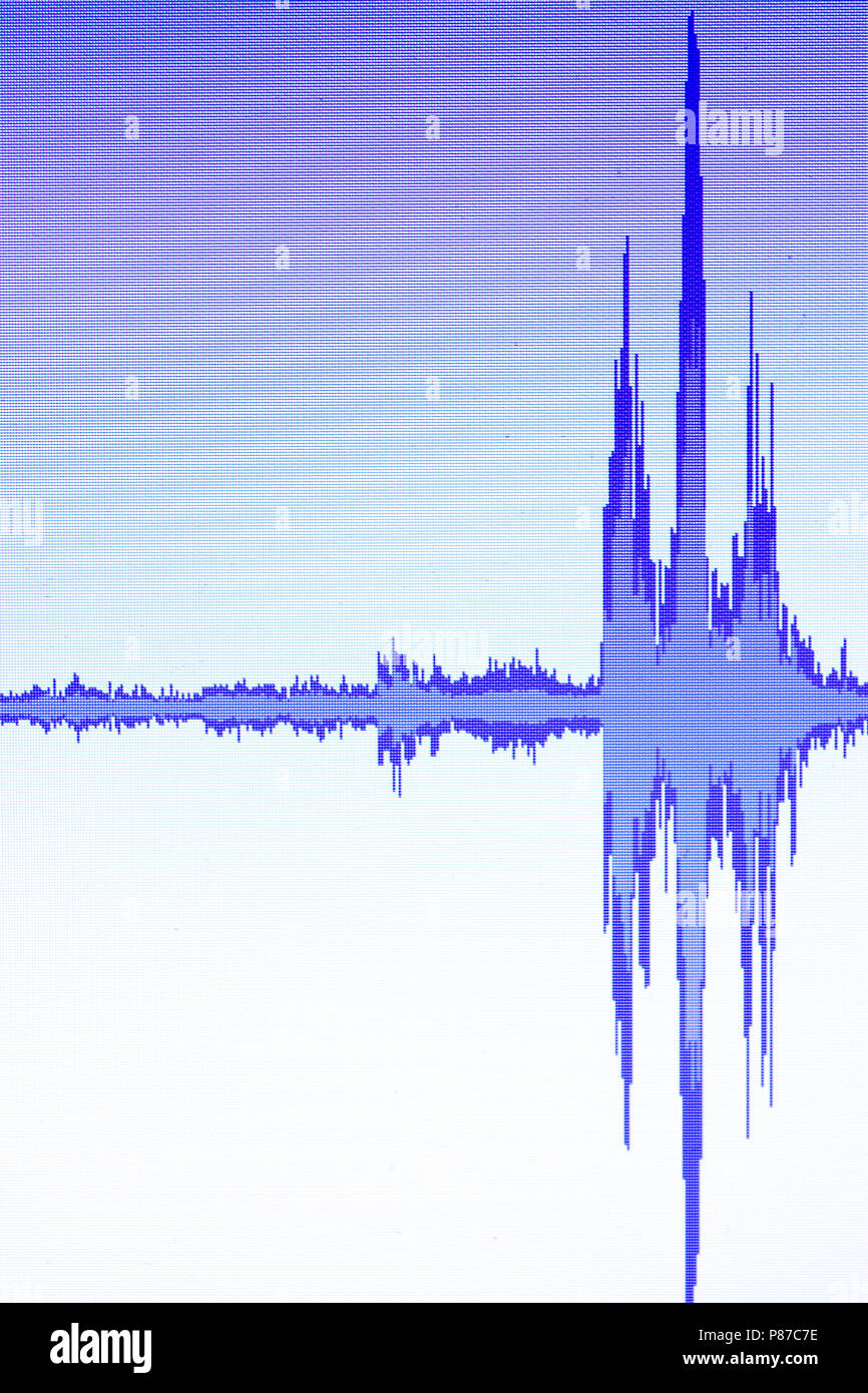Audio sound wave studio editing computer program screen showings sounds ...