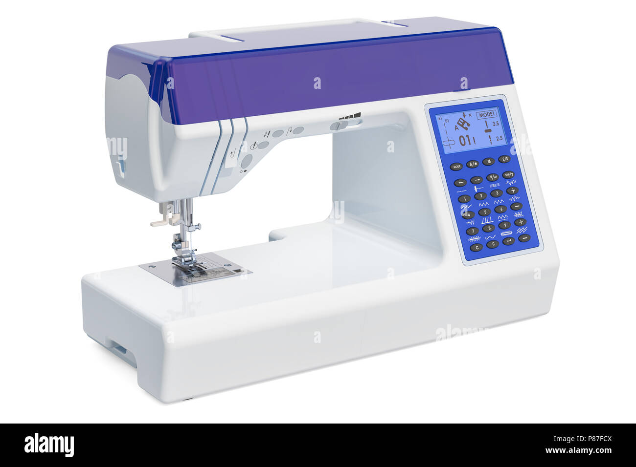 Modern electronic sewing machine closeup. 3D rendering Stock Photo Alamy