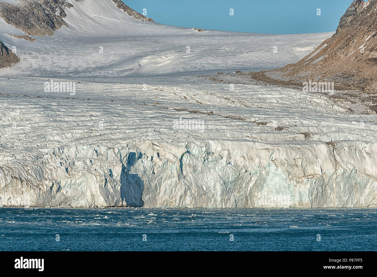 Smeerenburgfjord with glacier Smeerenburgbreen,Svalbard, Norway. Stock Photo