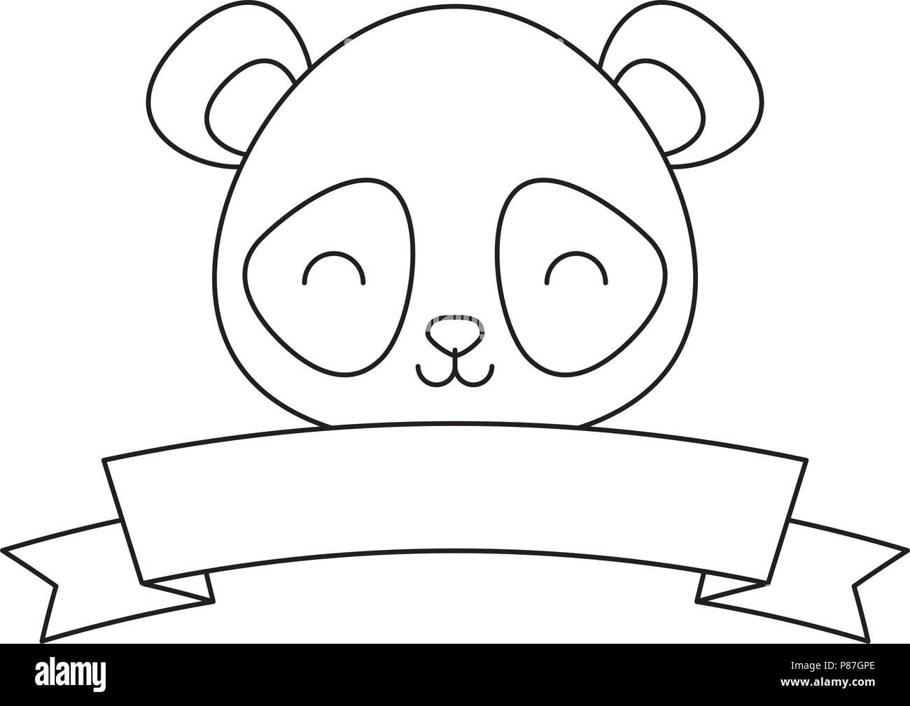 decorative ribbon with cute panda bear icon over white background ...
