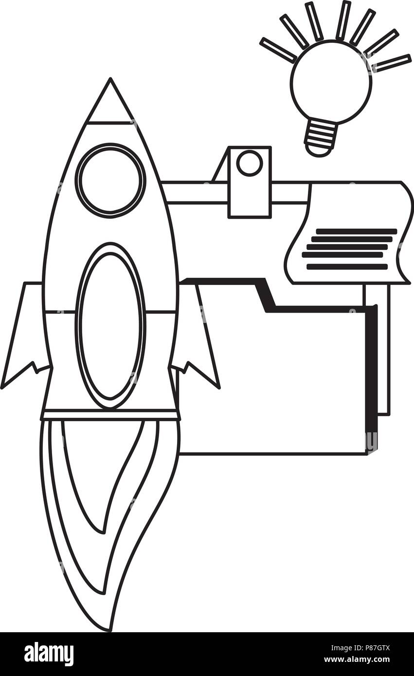 rocket with folder and bulb over white background, vector illustration ...