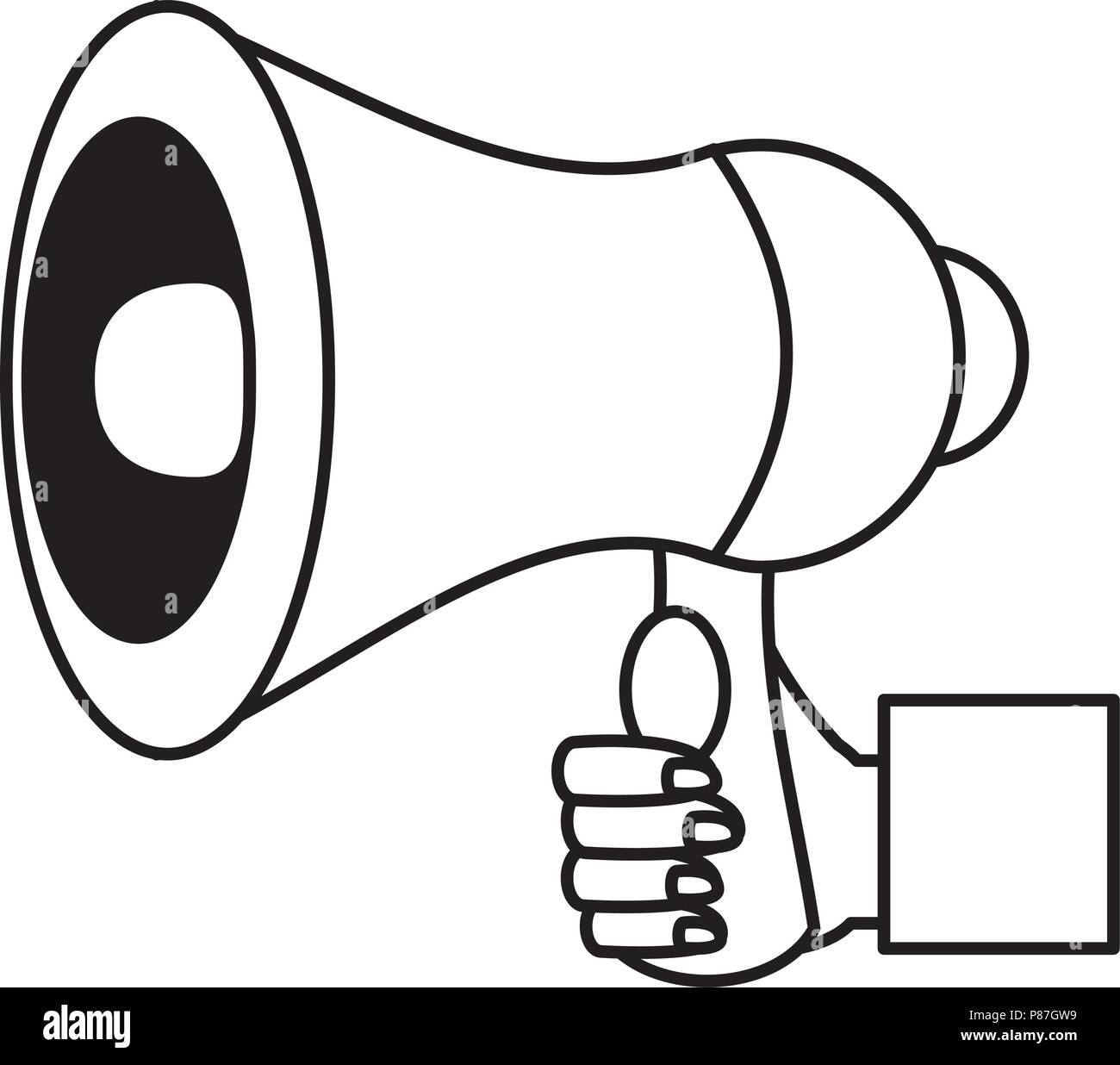 hand holding a megaphone over white background, vector illustration ...
