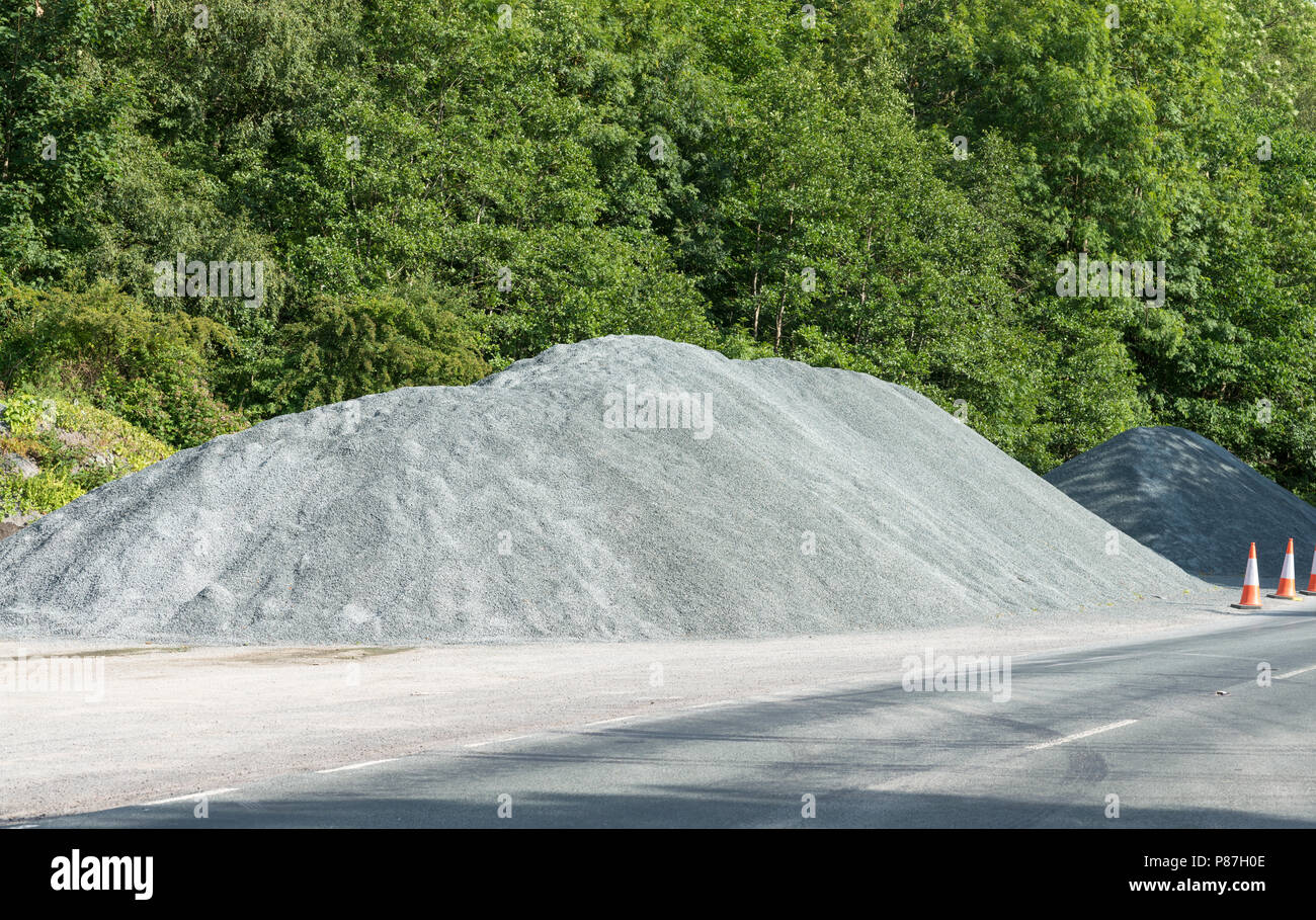 Pile of gravel by the roadside Stock Photo